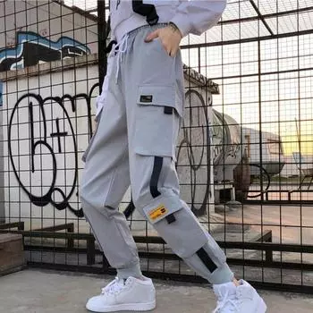 Весна-Лето женские свободные брюки-карго женские повседневные джоггеры черные с высокой талией свободные женские брюки S чёрный