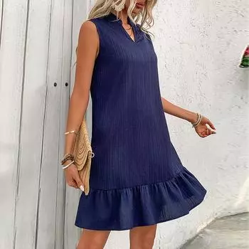 Весна-лето Женские свободные платья без рукавов с высокой талией, А-силуэтом, V-образным вырезом, однотонное платье-жилет S-XL L