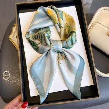 Весна Лето Женский 70*70см Принт Шелковый Шарф Женский Хиджаб с Головными Уборами Повязка для Волос Лента Мягкий Шейный Платок Косынка Фуляр 70X70cm