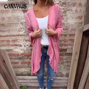 Весна-лето Женский длинный однотонный повседневный кардиган с длинным рукавом