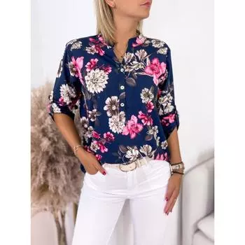 Весна-лето Женский повседневный топ с принтом и V-образным вырезом S бордовый