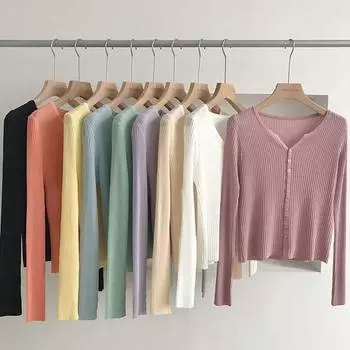 Весна Лето Женский Вязаный Кардиган Свитер Короткие Пальто Повседневный Простой Тонкий Верхний Новый Длинный Рукав Кондиционер Солнцезащитная Рубашка Женская Одежда 2862 One Size белый