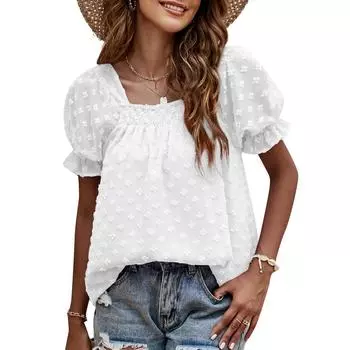 Весна-лето Женский жаккардовый двухслойный плиссированный топ с рукавами-фонариками S белый