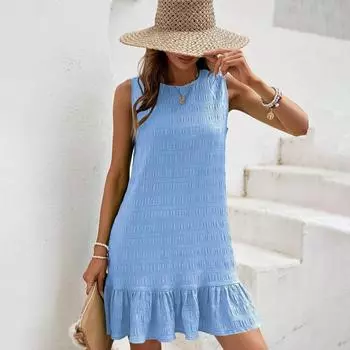 Весна-лето женское однотонное плиссированное мини-платье без рукавов с высокой талией S бордовый