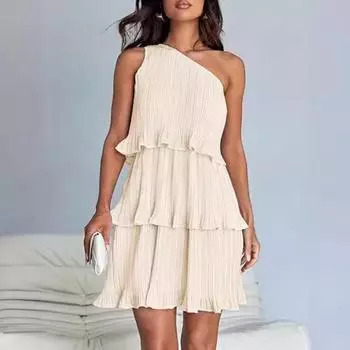 Весна-лето Женское платье с перекрестными плечами, многослойным низом, однотонное платье для женщин S чёрный