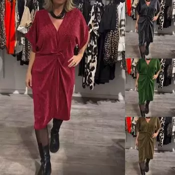 Весна/лето Женское повседневное платье средней длины с V-образным вырезом и ярким лицом L чёрный