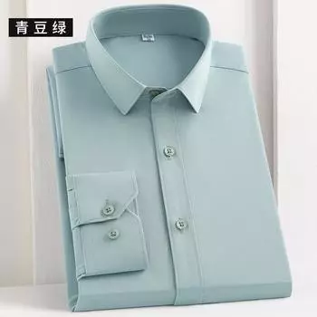Весна Новая Мода Повседневная Рубашка с Длинным Рукавом Мужская Бамбуковое Волокно Не требующая глажки Однотонная Рубашка 38