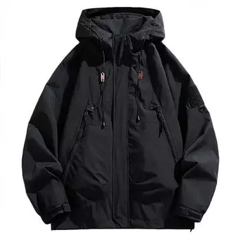Весна Новая Мужская Куртка Однотонная Модная Повседневная С Капюшоном Верхняя Одежда Ветрозащитная Для Кемпинга Рыбалки Пешего Туризма Активного Отдыха Мужская Одежда M чёрный