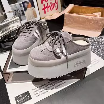 Весна новинка Баотоу тапочки женские модные универсальные увеличение роста толстая подошва повседневные тапочки нишевые с высоким чувством полутапочки 35