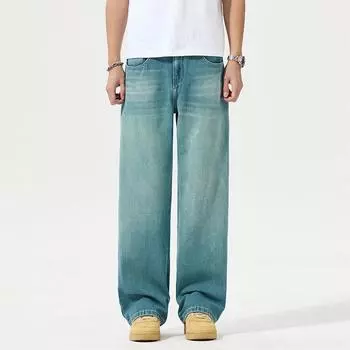 Весна Новые Четырехсезонные Джинсовые Городские Четырехсторонние Эластичные Свободные Прямые Брюки Широкие от колена S