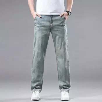 Весна Новые Мужские Среднего возраста Свободные Прямые Деловые Брюки Ностальгические Повседневные Брюки Джинсы 29
