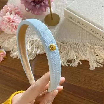 Весна Новый Ободок-Губка для Женщин Элегантная Золотая Этикетка Синий Широкий Ободок для Волос Модная Девушка Умывание Лица Обруч для Волос