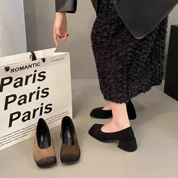Весна новый средний каблук квадратная головка толстый каблук Интернет знаменитость взрыв универсальные женские туфли 2025 темперамент знаменитость мелкий рот wome 34