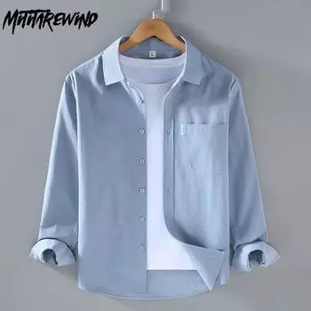 Весна Осень 100% хлопок мужская рубашка повседневная повседневная рубашка с отложным воротником однотонная рубашка с длинным рукавом и карманом простой стиль мужская одежда M серый