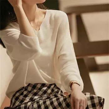 Весна-Осень 2022, модный элегантный женский свитер с v-образным вырезом, вязаный пуловер, футболка, свободные однотонные мягкие элегантные повседневные свободные топы M зелёный