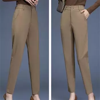 Весна-Осень 2022, новые модные простые тонкие женские брюки с высокой талией, элегантные прямые брюки с высокой талией для отдыха, женские деловые брюки S