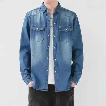 Весна/осень 2023 г. Мужская облегающая джинсовая куртка-рубашка в корейском стиле с длинными рукавами XL