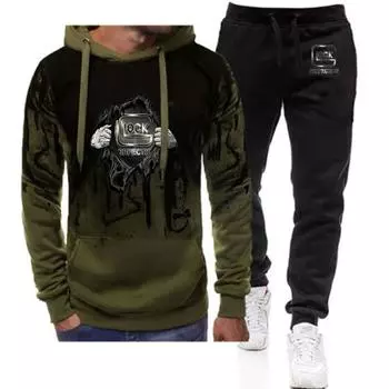 Весна-Осень 2023, новые толстовки Glock Perfection Shooting с принтом High Street, градиентные цвета, повседневное пальто + спортивные брюки, популярный комплект M