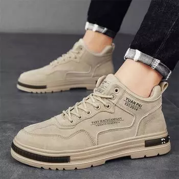 Весна Осень 2024 Мужская рабочая обувь Повседневная обувь на платформе Мотоциклетные ботинки Износостойкая удобная спортивная обувь 39 чёрный