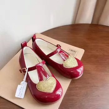 Весна/Осень 2024 Туфли Принцессы Т-образный ремешок Красная кожа для девочек – Модный дизайн с низким вырезом 22-25 Full Set (4 pairs) красный