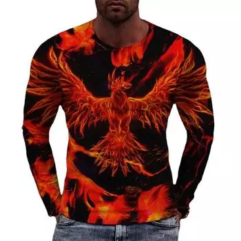 Весна-Осень 3D цифровая печать Phoenix Flame мужская повседневная свободная футболка с длинным рукавом Pulleys&Long Sleeves мужская S красный
