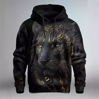 Весна-Осень 3D-принт с изображением льва, мужская толстовка с капюшоном, удобная ретро-толстовка с длинным рукавом, пуловеры, модные повседневные свободные топы S