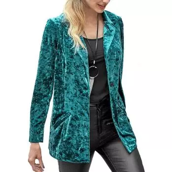 Весна Осень Блейзер Костюм Женский Одно Пуговица Повседневный Бархатный Костюм Куртка для Женщин Пальто S зелёный