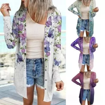Весна Осень Большие Размеры Повседневные Рубашки Женские Топы Длинные Рукава Цветочный Принт Винтажная Блузка Женский Модный Кардиган Офисные Женские Блузки 24668 S