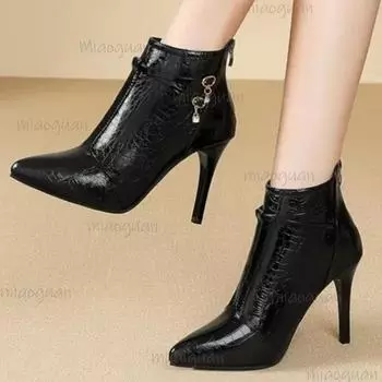 Весна Осень Ботильоны на высоком каблуке Женские туфли Ботинки с острым носком на шнуровке Классические ботильоны со стразами Красные Черные Короткие Ботинки 35