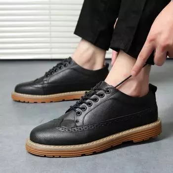 Весна Осень Брендовые Мужские Броги Из Натуральной Кожи Туфли Плоские Мягкие Мужские Повседневные Туфли Модная Мужская Обувь Черный Коричневый D032 6.5
