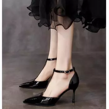 Весна Осень Брендовые Женские Туфли-Лодочки Модные Острые Носки Женские Элегантные Открытые Сандалии 35 чёрный