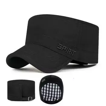 Весна Осень Четыре Сезона Вышитая Плоская Кепка Для Мужчин Молодежная Регулируемая Большая Голова Кепка чёрный