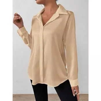 Весна Осень Цветная Рубашка Ding Женская Атласная Имитация Шелка Свободная Повседневная Рубашка С Длинным Рукавом Блузки и Рубашки XS розовый