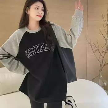 Весна Осень Цветные Блокирующие буквы Толстовка Женская Полосатая Оверсайз Повседневная Тонкая Толстовка С Длинным Рукавом Толстовки Женские Топы M