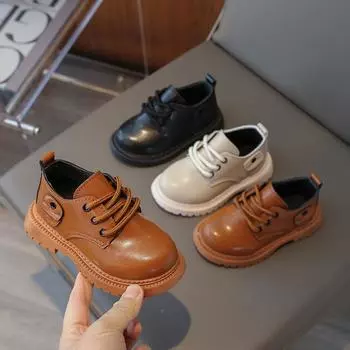 Весна Осень Детская Кожаная Обувь Однотонная Модная Повседневная Обувь Для Малышей Нескользящая Универсальная Детская Обувь Для Мальчиков Девочек Одиночные Туфли 21 коричневый