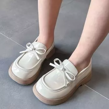 Весна Осень Детские Черные Лоферы Модные Дышащие Девушки Принцесса Кожаные Туфли Повседневные Толстые Подошвы Детские Школьные Одиночные Туфли 23 чёрный