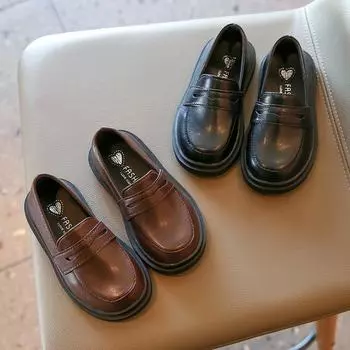 Весна Осень Детские кожаные туфли для девочек Ретро Черные Одиночные туфли Мягкие туфли для детей 25 чёрный