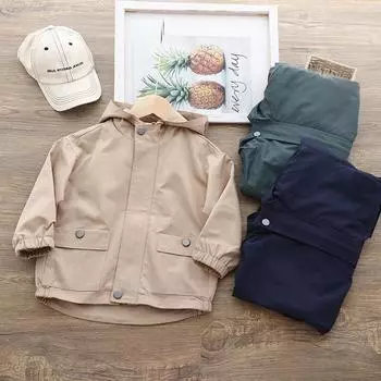 Весна Осень Детские Мальчики Куртки Молния С Капюшоном Однотонные Длинные Рукава Дети Мальчики Ветровка Повседневный Внешний Студенческие Мальчики Пальто 140 зелёный