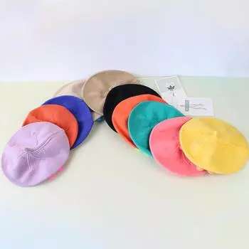 Весна Осень Детский Вязаный Берет Милый Сердечко Дети Девочки Художник Кепка Однотонный Детский Французский Художник Теплый Берет Шапка озеро синий