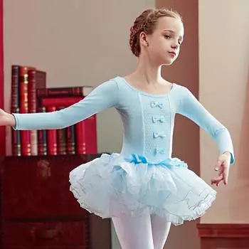 Весна Осень Девочки Элегантное балетное платье Длинный рукав Танцевальное платье Спортивное платье Дети Малышей Гимнастика Тренировочные танцевальные колготки 170 синий