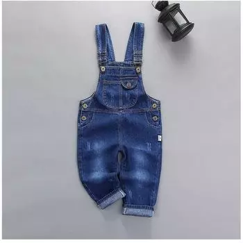 Весна Осень Девочки Мальчики Джинсовые Комбинезоны Комбинезоны на Пуговицах для Девочек Мальчиков Однотонный Синий Детский Комбинезон Комбинезоны 130cm синий