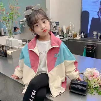 Весна Осень Девочки Мода Тонкие Пальто Цветные Куртки Детская Одежда Детская Повседневная Верхняя Одежда На Молнии Большие Размеры 150 розовый