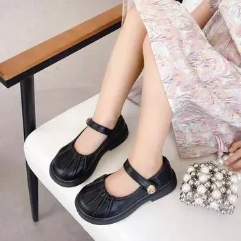 Весна Осень Девочки Плоские Туфли Складные Повседневные Детские Кожаные Туфли Однотонные Простые Детские Модные Школьные Туфли Принцессы Новые 26 чёрный