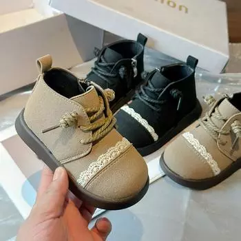 Весна Осень Девочки Принцесса Сапоги Милые Оборки Края Детские Ботильоны Платформы Модные Повседневные Детские Короткие Сапоги Универсальные 22 хаки