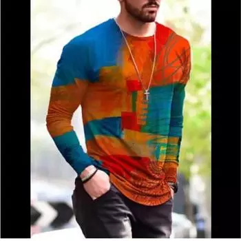 Весна Осень Длинные рукава Мужские 3D Футболки Тай-дай Уличный Пэчворк Узор Печатный Мужской Топы 4XL Плюс Размер Свободные Повседневные Футболки S