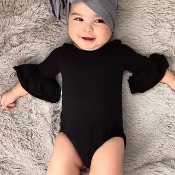 Весна-Осень для новорожденных девочек, однотонный комбинезон с расклешенными рукавами, хлопковый комбинезон, боди S/70