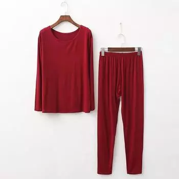 Весна Осень Домашняя одежда Пижама Костюм Модал Хлопок Ночная Пижама Женская Пижама Плюс Размер Пижамный Комплект XL чёрный