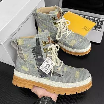 Весна Осень Джинсовые Холщовые Мужские Ботинки 2024 Дизайнерские Высокие Мужские Повседневные Туфли Уличные Мотоциклетные Ботинки для Мужчин botas masculino 39