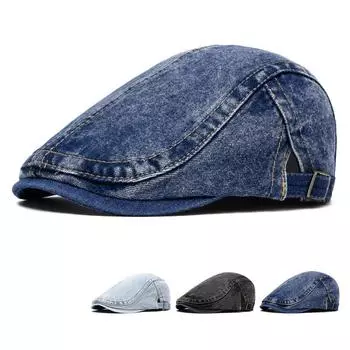 Весна Осень Джинсовый Берет Мужчины Женщины Кепка Тонкая Дышащая Кепка Форвард темно-синий