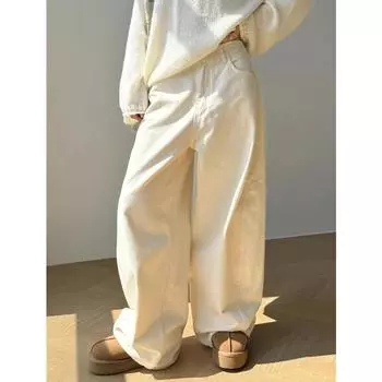 Весна Осень Джинсы Женские Y2K Хип-Хоп Винтажные Джинсы С Высокой Талией Прямые Уличные Повседневные Свободные Широкие Джинсовые Брюки XL бежевый